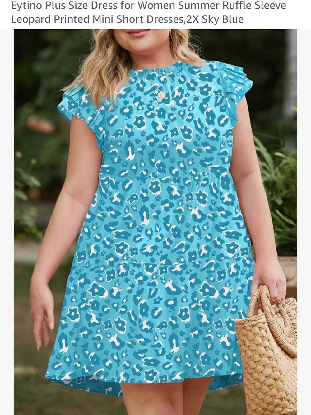 Sky Blue Leopard Print Ruffle Sleeve Mini Dress